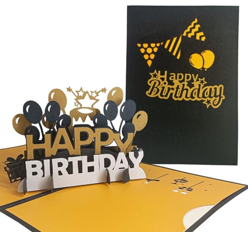 FONBAY 3D Handmade Pop Up Card, Birthday Greeting with Envelope, Anniversary Card, Gift Card (Schwarz)