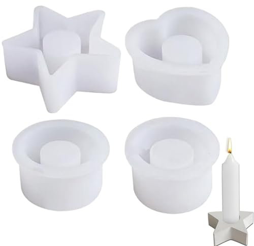 4 Stück Silikonform Kerzenhalter Set, Gießform Kerzenhalter in 4 Stilen, Silikonformen Gießformen, Kerzenhalter Form für DIY Dekoration, Wohnkultur, Geburtstagsfeier, Decor