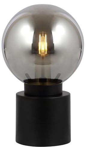 Globo Tischlampe - Rauchfarben - Schwarz matt - Metall - Glas - H 24 cm