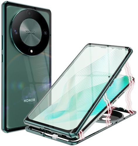 ANFAIRLACE Coque Compatible avec Honor Magic 6 Lite, Adsorption Magnétique Étui 360 Protection Housse Devant Retour Verre Trempé Aluminium Cadre Case, Vert