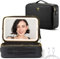 OMIRO Kosmetiktasche mit Großem Beleuchtetem Spiegel, Professionelle Make up Tasche mit Spiegel und Licht, Kulturbeutel-Organizer mit Kosmetikspiegel für Unterwegs (Schwarz, Groß)