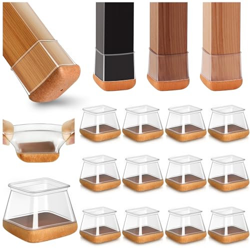 20 Stück Stuhlbeinkappen,Extra Groß Silikon Stuhlbeinschoner,Transparent Schutzkappen für Stuhlbeine mit Filzgleitern, Bodenschutz 36-43mm