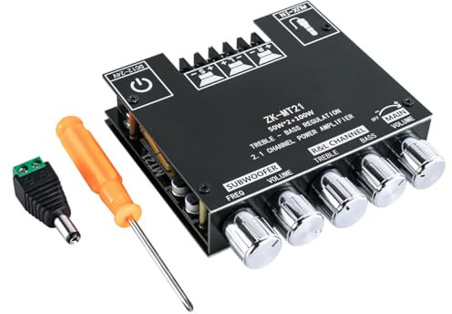 Hosyond Placa Amplificadora de Potencia de Audio Bluetooth, Amplificador de Sonido de 2.1 Canales, 50 W × 2 + 100 W con Control de Agudos y Graves para Altavoz Bluetooth DIY Home Theater