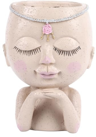 Pot De Fleur De Visage, Pot De Jardinière De Tête, Jardinière Succulente, Jardinière De Cactus En Résine Mignonne Avec Yeux Fermés, Grande Ouverture Pour une Utilisation Intérieure Et Extérieure