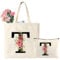 Personalisierte Baumwolltasche Initial Canvas Tote Bags, Tragetasche mit Buchstaben, Initialen Einkaufstaschen Kosmetiktasche Geschenk für Frauen Freunde zum Geburtstag, Muttertag (T)