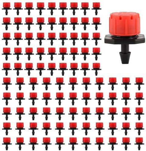 100 pcs Micro Goteo Riego Rociadores, Gotero de riego Ajustable, Plástico Ajustable Emisor gotero Sistema, Riego por Goteo Automático, para Goteo Sistema Irrigación Jardín Huerto Patio Césped, Rojo