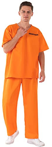 nezababy Prisoner Costume Men Jail Costume Inmate Costume Prison Suit Criminal Clothing Striped Outfit Halloween Cosplay (Prisoner Costume, Large)