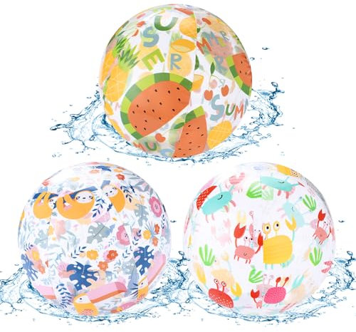 VINEST 3 Stück 35cm Wasserball Aufblasbar, Wasserball Kinder Sommer, Wasserbälle Transparent, Wasserball Baby Groß Schwimmbad Spielzeug, für Veranstaltungen im Freien Pool Strand Partys