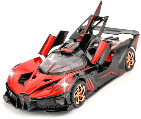 TGRCM-CZ 1/32 Bugatti Bolide Sport Modell Auto, Zink Legierung Pull Back Spielzeug Auto mit Ton und Licht für Kinder Jungen Mädchen Geschenk (rot)