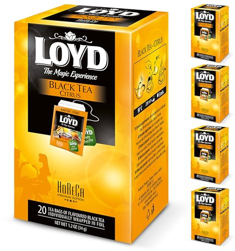 LOYD - HORECA Schwarztee Citrus – 4 x 20 Einzelverpackte Teebeutel - Premium Qualität, Hochwertiger Schwarzer Tee mit Zitrusnoten für Gastronomie, Hotel, Restaurant, Erfrischend & Aromatisch - 4 x 40g