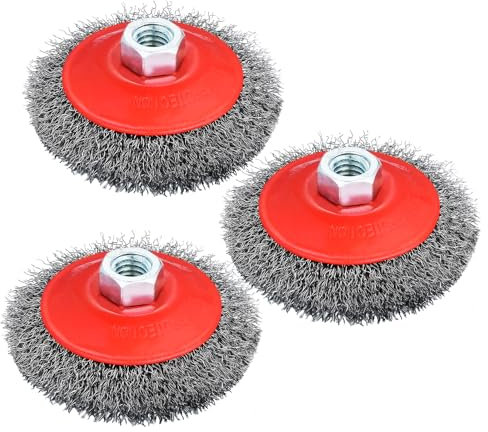 HOMURY 3 cepillos de alambre para amoladora angular: diámetro de 115 mm, cepillos de alambre de acero corrugado para metal y piedra, accesorio de cepillo de amoladora angular, cepillo de alambre de