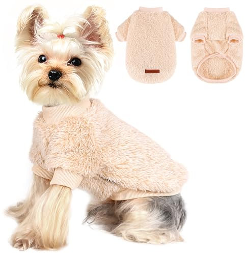 Dog Sweater Small Dog Sweater Soft Warm Fleece Dog Sweaters for Small Dogs Girl & Boy Dog Winter Clothes Teacup Dog Clothes Chihuahua Yorkie Puppy Clothes Pet Cat Sweater Coat Jacket（XXS，Khaki）