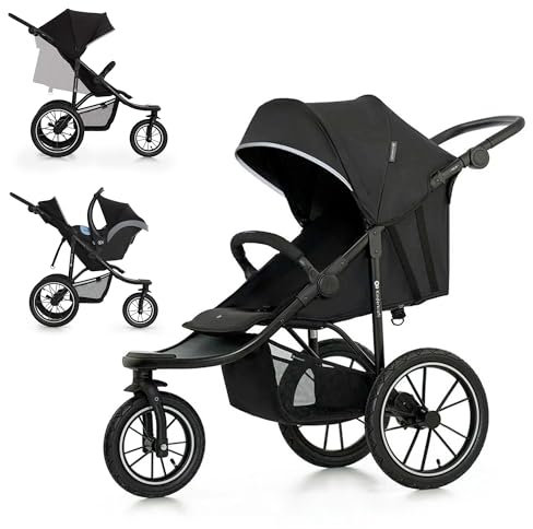 Kinderkraft HELSI 2 Buggy bis 27 kg, Buggy ab geburt, Laufkinderwagen mit große Luftreifen, Liegefunktion, Verstellbarer Elterngriff, Zusammenklappen, Untersitzkorb, Schwarz