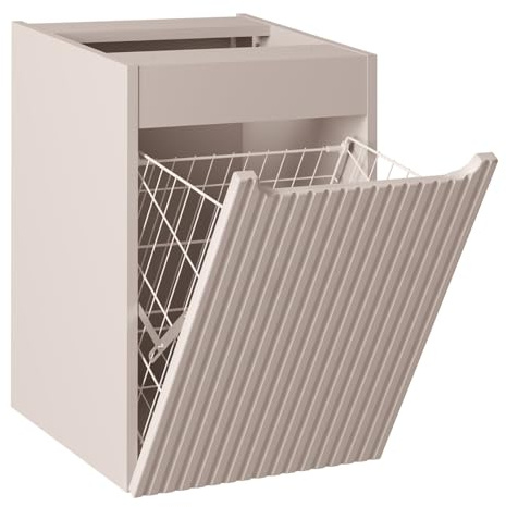 Lomadox Badezimmer Unterschrank 40 cm mit Wäschekorb Kaschmir gerillte Front Badschrank hängend B/H/T ca. 30/57/39 cm