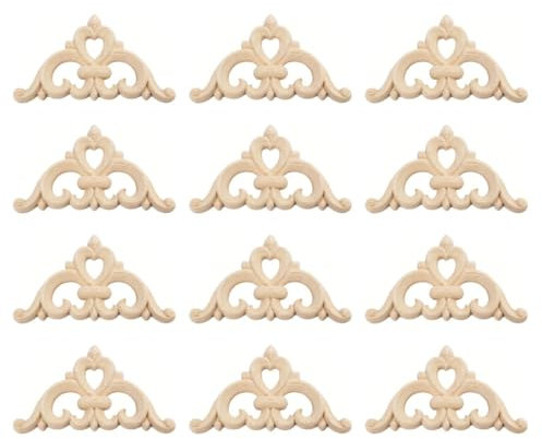 KSJEHW 12 Piezas Madera Tallada Decoración Calcomanias para Muebles de Madera Molduras para Puertas Sin Pintar DIY Madera Tallada para Muebles Cama Puerta Ventanas de Decoración(Estilo 4