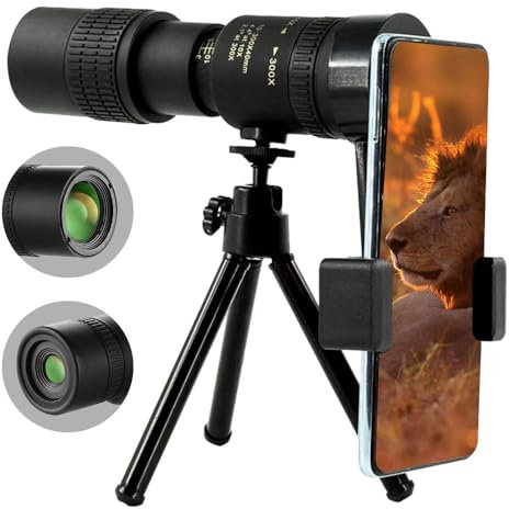 Monocular Telescope 300X40, with Smartphone Holder, Tripod, Compact, Super Telephoto Zoom, Monocular Telescope for Wildlife Bird Watching, Hunting, Hiking, for Adults, BAK4 Prisms, FMC Lens