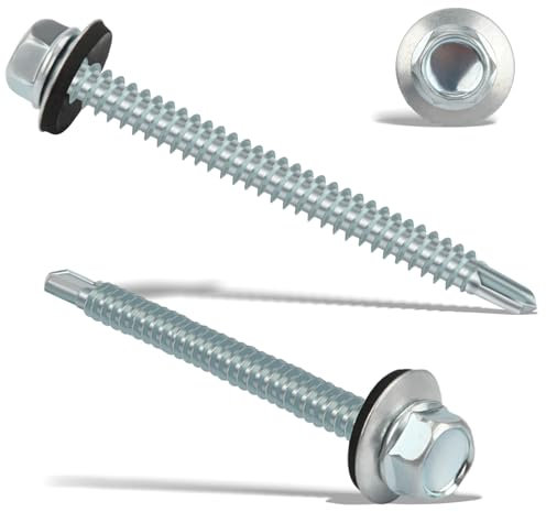 60 Viti Autofilettanti da 4,8 x 55 mm Con Guarnizione, Viti da Tetto Con Rondella di Tenuta (Argento)