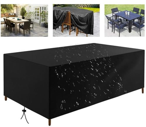 HNKDKJ Housse Table de Jardin 265x125x80cm/LxWxH Bâche Protection Salon de Jardin Housse Salon De Jardin Exterieur Imperméable Noir Housse De Protection Table De Jardin Résistance au Vent Anti-UV