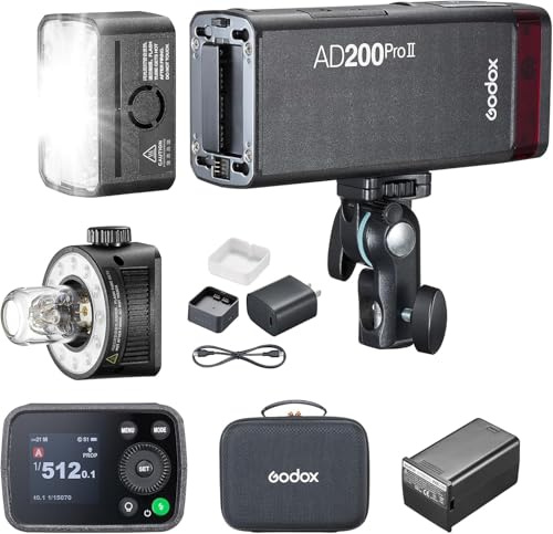 Godox AD200Pro II AD200ProII 200Ws Blitzlicht,2.4G TTL Blitz 1/8000 HSS | 0.01–1.8s Recycling,Einstellbar von 1/512 bis volle Leistung 1/1 mit Zweifarbigem Einstelllicht (AD200Pro-Aufrüstung)