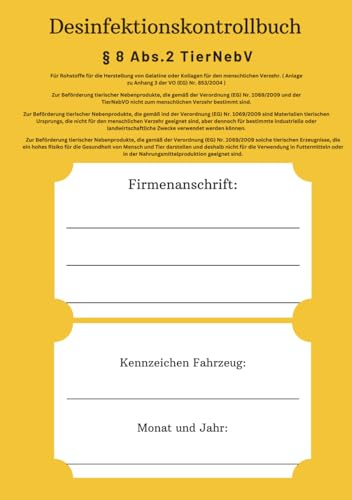 Desinfektionskontrollbuch: § 8 Abs.2 TierNebV