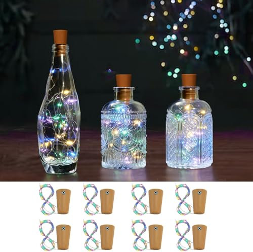 LETOUR Flaschenlichterkette Korken,8 Stück Korken Lichterkette 3M/30LEDs RGB Flaschen Flaschenkorken Flasche für Hochzeitsdeko Weihnachten Deko