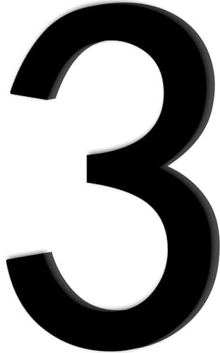 Hausnummer Klebend Nr.3,Höhe 9,8 cm,Ziffer zum Aufkleben aus Acryl,Hausschild für Draußen,Hausnummern,für Außen,Briefkasten,Tür,Wetterfest,Ziffern zum Aufkleben,Matt Schwarz