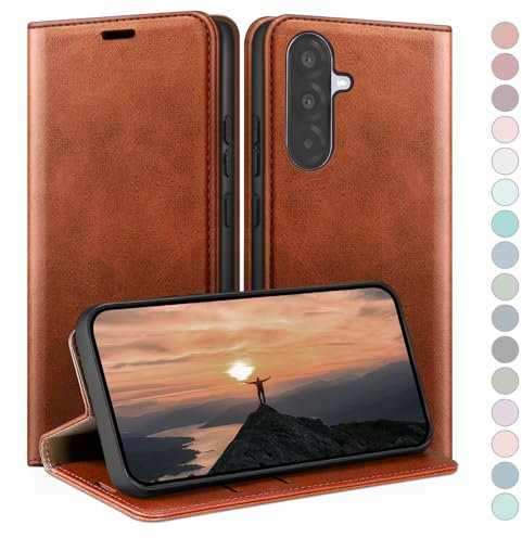 HUOUH für Samsung Galaxy A56 Hülle mit RFID Schutzhülle aus Lederhülle Handyhülle,Kartenfach Leder ständer Handy hülle,360 Grad Schutz Cover für Samsung A56 Klapphülle Wallet Case Hellbraun