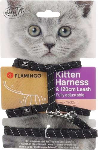 Flamingo Katzengeschirr mit Leine Elza – Schwarz – Für Kätzchen | Sicher, komfortabel & stilvoll!