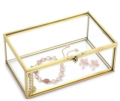 Lucxhcky Boîte à lunettes rétro transparente avec verre couvert, boîte à bijoux en verre transparent, boîte à souvenirs avec couvercle