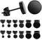 6 Paare Titan Ohrstecker Hypoallergen, für Damen Herren, Schwarz Rund Flach Scheibenohrringe, 3/4/5/6/7/8 mm, für empfindliche Ohren