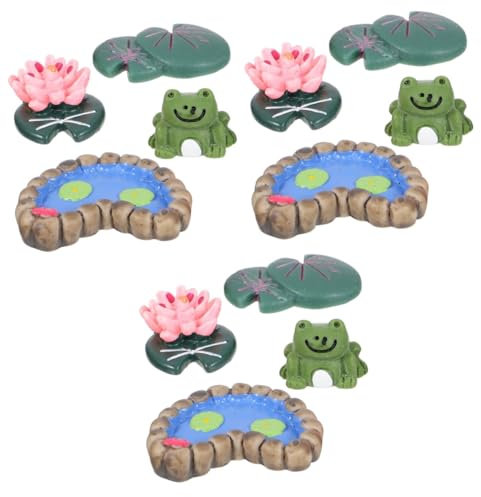 ifundom 3 Sätze Teiliges Seerosen Teich Dekorationsset Für Feengarten Künstliche Wasserlilien Und Frösche Für Mikrolandschaften Perfektes Zubehör Für Gartenideen Und Aquarien 12 Stücke * 3