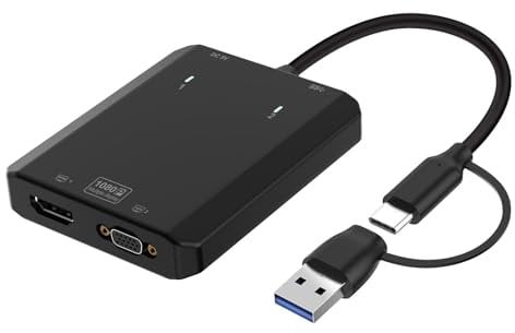 USB 3.0 to HDMI & VGA Adapter,4 in 1 Type C to HDMI VGA Convertor Thunderbolt 3/4 1080P Full HD Multi-Display for Monitor of Computer Laptop Desktop DVD Player, TV, Projector Mac MacBook pro,PC
