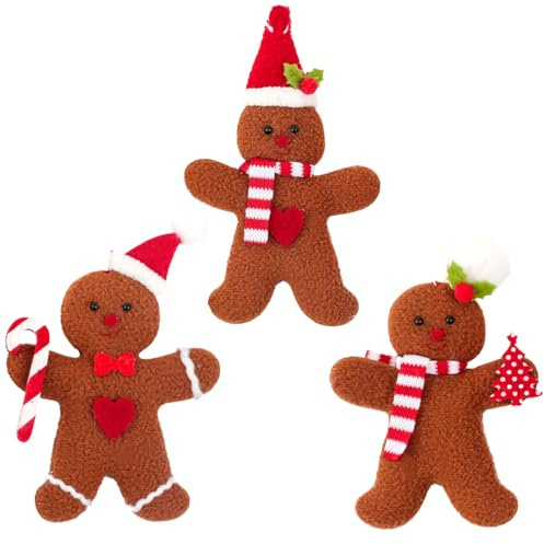 Lezevn 3pcs Christmas Gingerbread Man Ornaments Plush Christmas Hanging Pendant Soft Toy Ornament for Xmas Stocking Filler