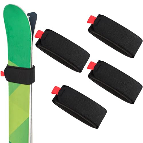 Gucass 4 Stück Ski Klettband, Verstellbare Skibänder, Ski Befestigungsbänder aus Nylon, Skiband Klett zum Schutz der Skier, für Skibretter, Skistöcke und Skiausrüstung (Schwarz)