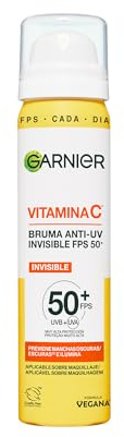 Garnier SkinActive Vitamin C Anti-Flecken-Nebel, Anti-UV, unsichtbar, LSF 50+, täglich anwendbar auf Make-up. Vollständig transparentes Finish, 75 ml