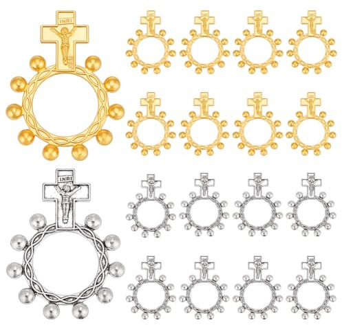 PH PandaHall 30 Stück 2 Farben Finger Rosenkranz Taschen Rosenkranz Für Männer Und Frauen Kreuz Gebetsring Für Gäste Taufe Christliche Babyparty Beerdigung Party