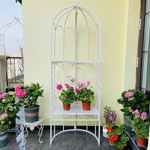Dexinhdh Trellis De Jardin en Métal, Pergola Extérieure en Métal avec Treillage Et Base, Design Ajouré, Arche Décorative Rustique en Fer pour Plantes Grimpantes, Fleurs Et Légumes(White)