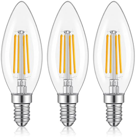 HOMTRAK E14 LED Candle Light Bulbs 6W C35 Filament Glass, 60W Incandescent Light Bulbs Equivalent 600LM, Warm White 2700K Candle Bulbs Small Screw 6W for Chandeliers, 3 Pack Energy Class E