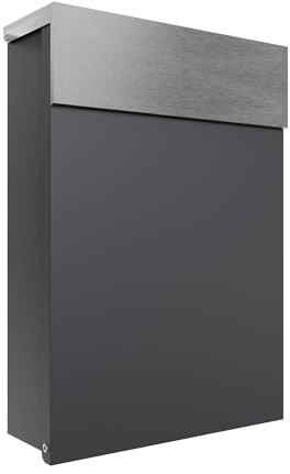 iLoveParcels Camden Wall Mounted Outdoor Letterbox, Anthracite Stainless | Weatherproof, Lockable, Anti Theft, A4 Letter Capacity, Galvanised Steel, Modern Post Box, Easy Install