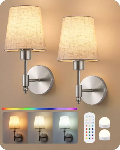 EDISHINE Akku Wandleuchte Innen mit Fernbedienung, 12 Farben RGB, dimmbar | 2 Stück magnetische LED-Wandlampen, wiederaufladbar, 3000-6500K, Timer, Ohne Stromanschluss für Schlafzimmer, Treppe, Flur