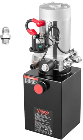 VEVOR Bomba Hidráulica de Simple Efecto 6 Cuartos 12 V CC, Bomba del Remolque Volquete Caudal de 3,4 L/min, con Depósito Metálico para Elevación de Vehículos, Elevadores de Tijera, Apiladores