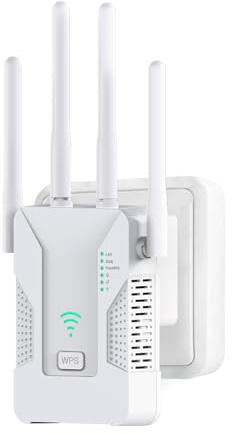 Répéteur WiFi Puissant 300Mbps, Amplificateur WiFi Longue Portée avec 4 Antennes et 2 Ports Ethernet, WiFi Extender Signal Fort, Compatible Fibre & Toutes Box, Mode AP/Repeater/Routeur