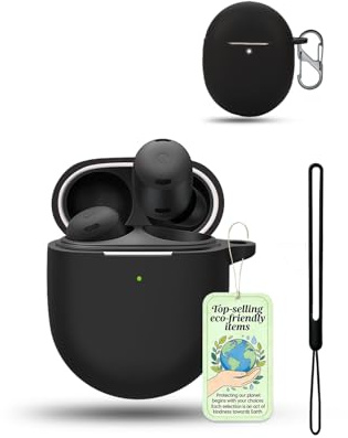 Case for Google Pixel Buds Pro 2, Powfix Silicone Protective Cover with Hook, Shockproof Scratch-Resistant,Wireless Charging Compatible,Slim Fit,Black