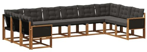 vidaXL Outdoor-Sofagarnitur mit Kissen 10 pcs Natürlich und Schwarz, Gartenmöbel, modernes Outdoor-Sofa, bequemes Lounge-Set für Ihre Terrasse, robust und stylisch