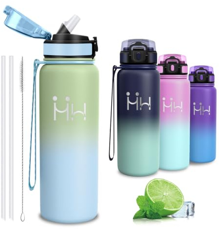 Gourde Isotherme- 750ml- Bouteille Isotherme, sans BPA, Gourde avec Paille