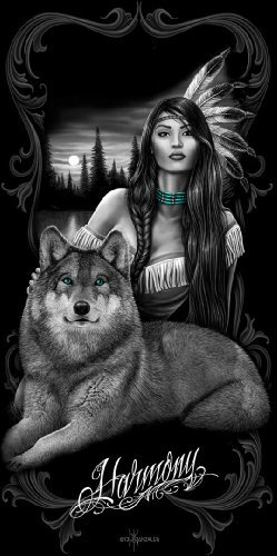 DGA Harmony Native Girl und Wolf Fiber Reactive Strandtuch