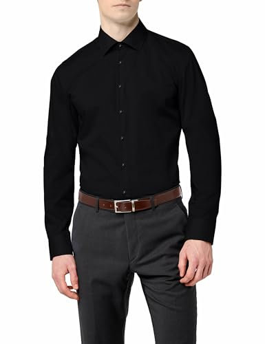 Seidensticker Herren Hemd Slim Fit Bügelfrei Kent Langarm Business Shirt, Schwarz, 41 EU
