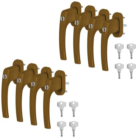 8 x Alu Fenstergriff in Gold F4 abschließbar - Stiftlänge 45mm