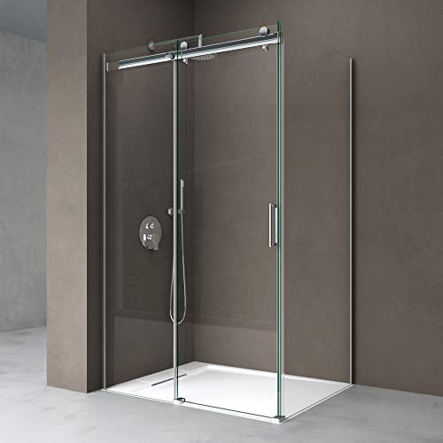 doporro Box Doccia 80x150x195 cm in Vetro Temperato Trasparente 8 mm Porta Scorrevole con Maniglie e Profili Cromati, Trattamento Anticalcare Easy Clean - Ravenna17K