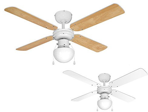 MiniSun | White 42 Modern Ceiling Fan with Light and Beech/White Reversible Blades | Ceiling Fans with Lamps, Home Décor & Improvement Essential